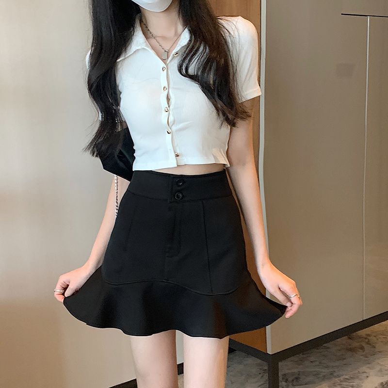 Trendy A plus size Anti-glare Short Skirt chubby girl Women's Fishtail Skirt Small High Waist Hip Skirt 2023 Summer Character