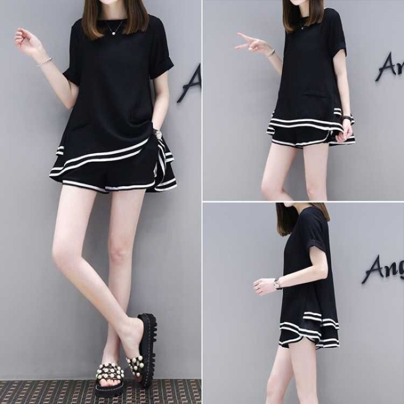 Picture of European Station Summer Women's Large Size Loose Two-Piece Short-Sleeved Shorts Casual Sports Suit Chubby Girl Fashionable
