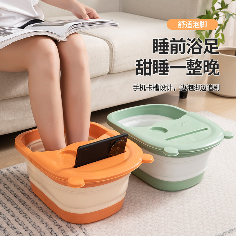 Picture of Foldable Foot Bath Bucket, Foot Bath Basin That Reaches the Calves, Plastic Foot Wash Basin, Foot Care Basin with Lid, Smart and Storable