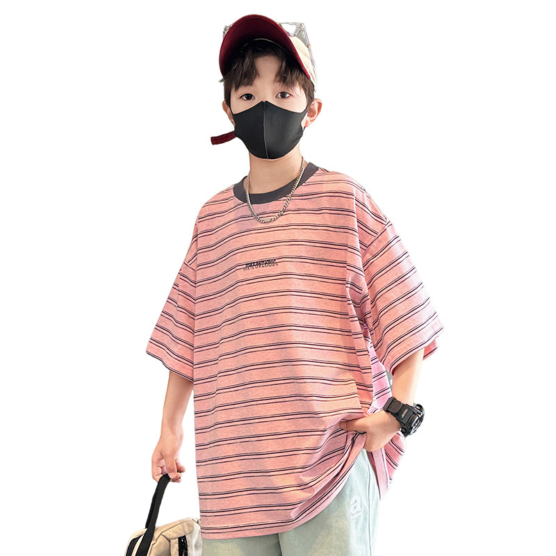 Picture of Summer Boys Short-sleeved T-shirt New Children's Wear Kids Boys Striped T Personality Trendy Cool Teenager Half-sleeved Top Cross-border