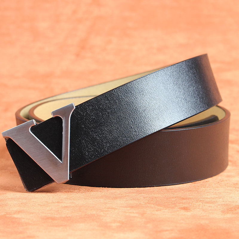 Picture of Smooth Buckle Belt Men's plus size Genuine Leather Youth HV Letter Pure Cowhide Internet Celebrant Hair Stylist Belt
