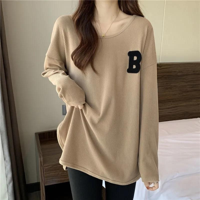 Spring and Autumn New Style Loose Large Size Long-Sleeved T-Shirt Korean Style Mid-Length Bottoming Shirt Top Ins Trendy Women