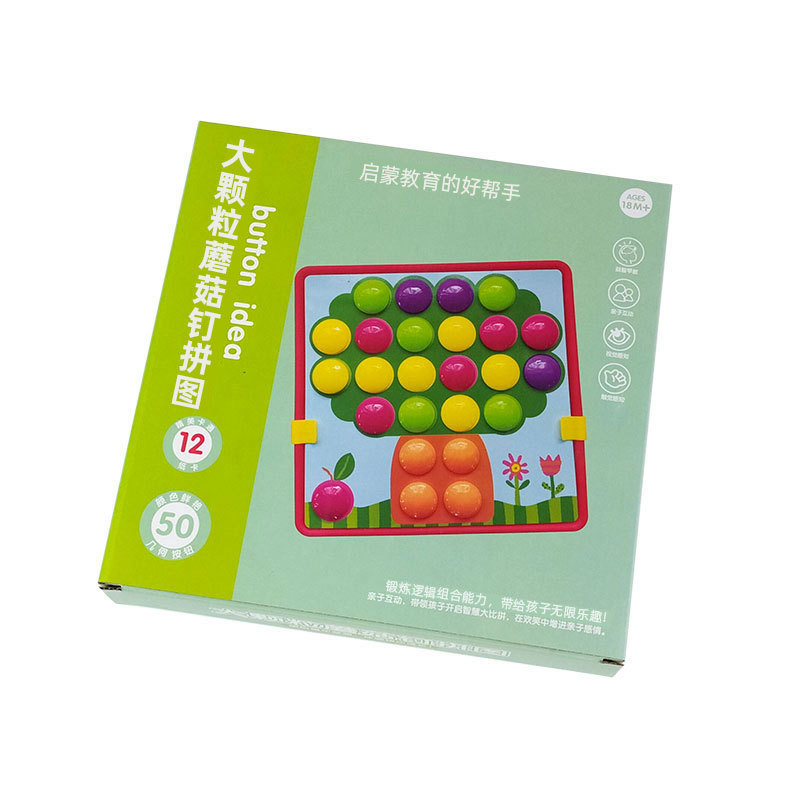 Picture of Large-grain button jigsaw puzzle mushroom nail originated from American early childhood Children's Enlightenment puzzle color matching combination toy