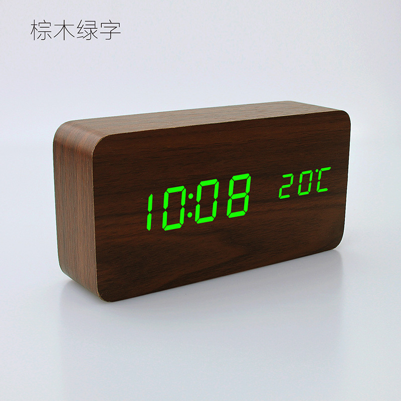 Picture of Cross-border simple LED electronic clock display multifunctional desktop wooden alarm clock student children lazy voice control desk clock