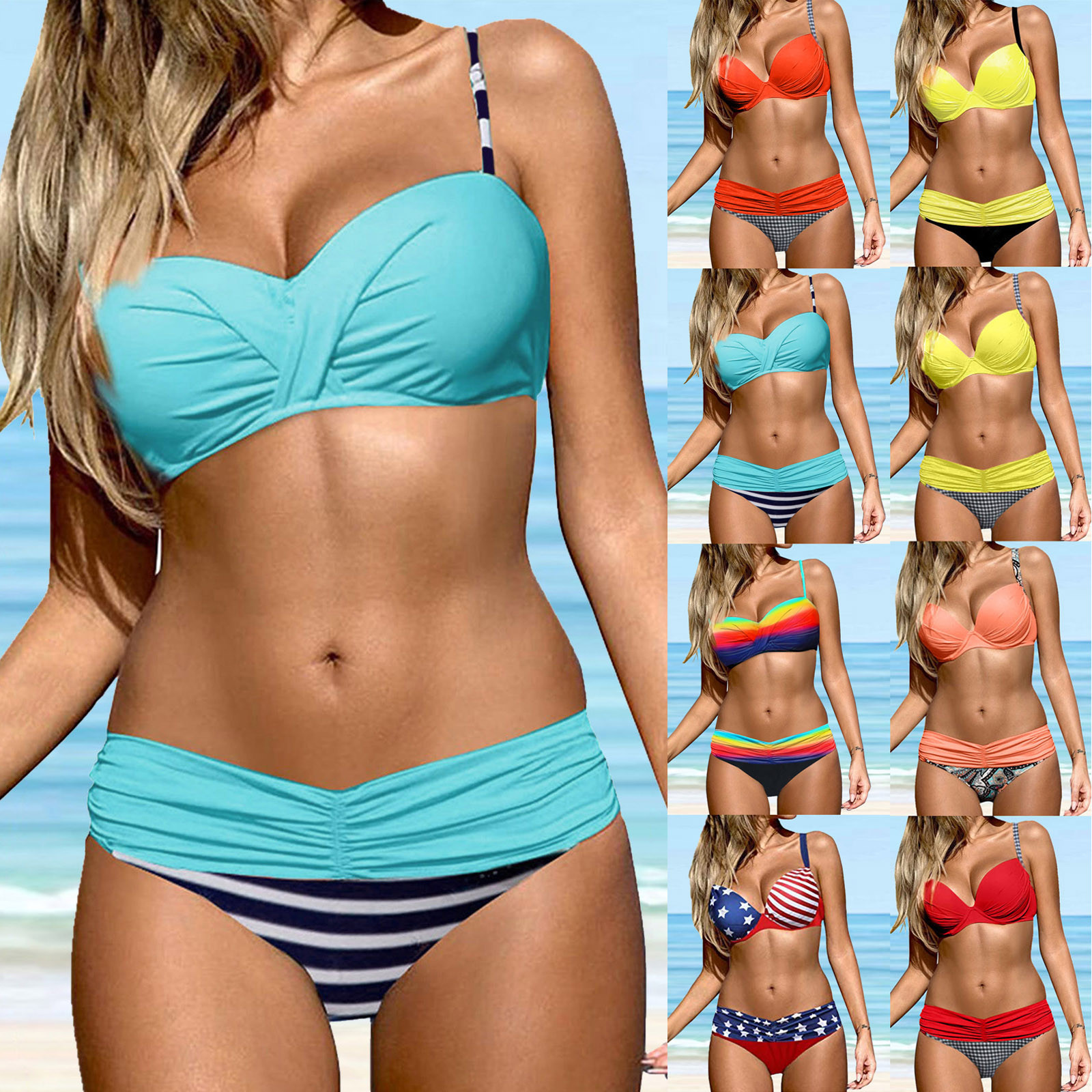 European and American Cross-border New Women's Split Swimsuit High Waist Hard Pack Steel Trap Sexy Bikini Amazon Swimsuit