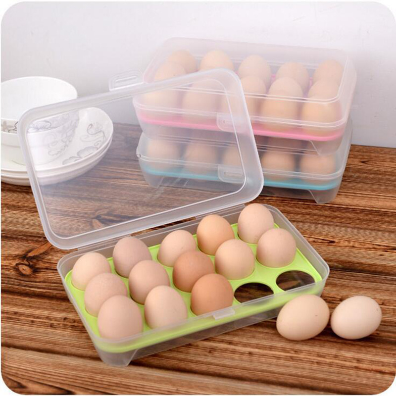 Factory wholesale kitchen 15 grid egg box refrigerator fresh-keeping box portable picnic egg plastic egg box