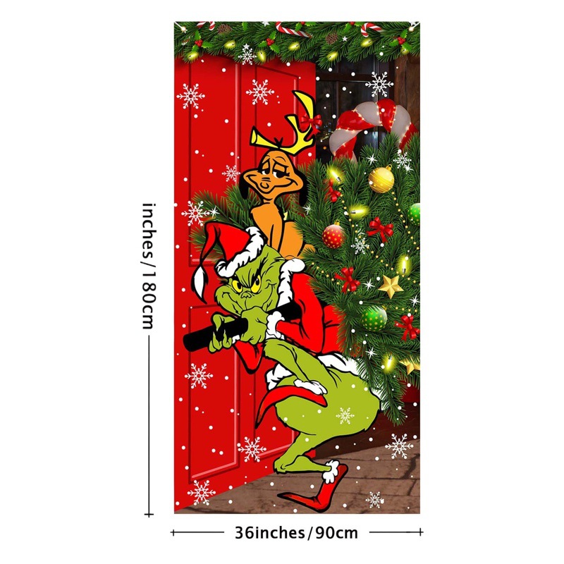 Cross-border new Christmas door width 100D polyester cloth Christmas New Year decoration 180-90cm Christmas door curtain
