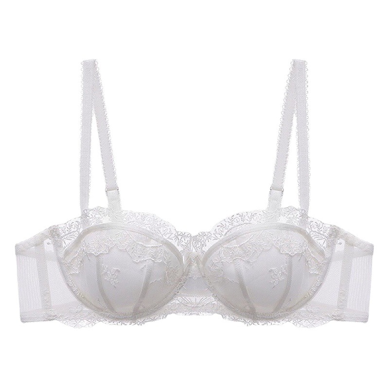 Lace Embroidered Intimates for Women with Small Breasts, French Half-Cup Bra, Anti-Sagging, Secondary Breast Reduction, Soft Steel Ring Set, Breast Pad