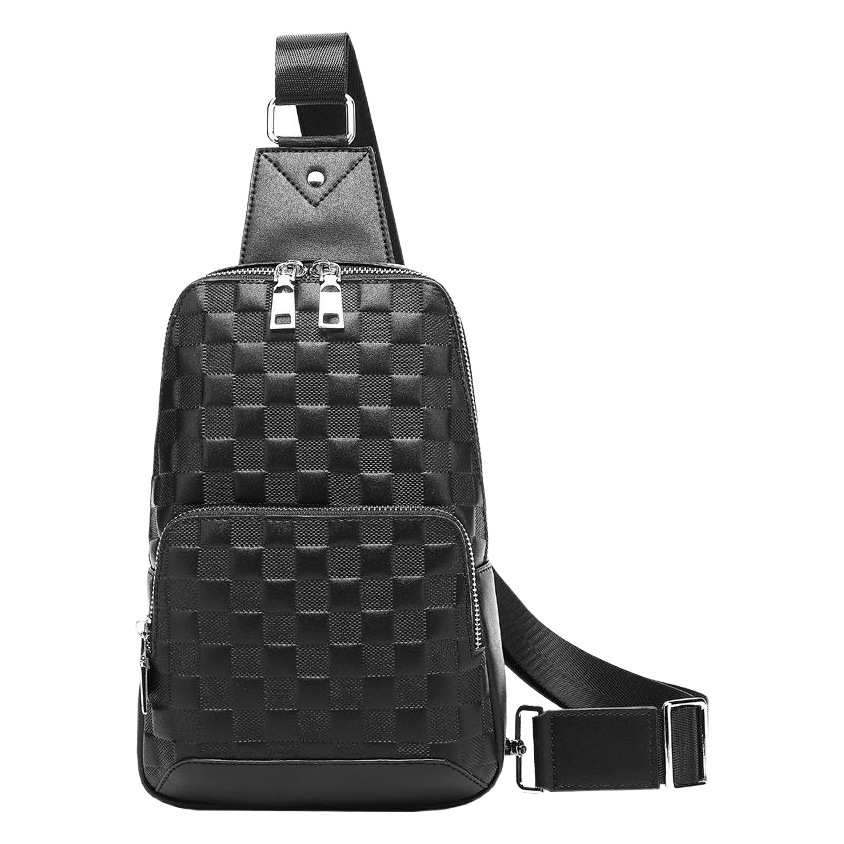 2025 New Style Plaid Crossbody Shoulder Bag Casual Fashion Men's Backpack Cowhide Business Men's Chest Bag Genuine Leather
