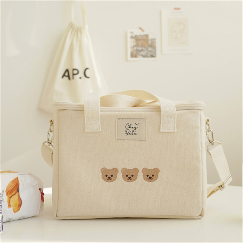 Korean Style Ins Embroidered Bear Insulated Lunch Box Mummy Bag Multifunctional Fashion Mother and Baby Bag Crossbody Mummy Bag