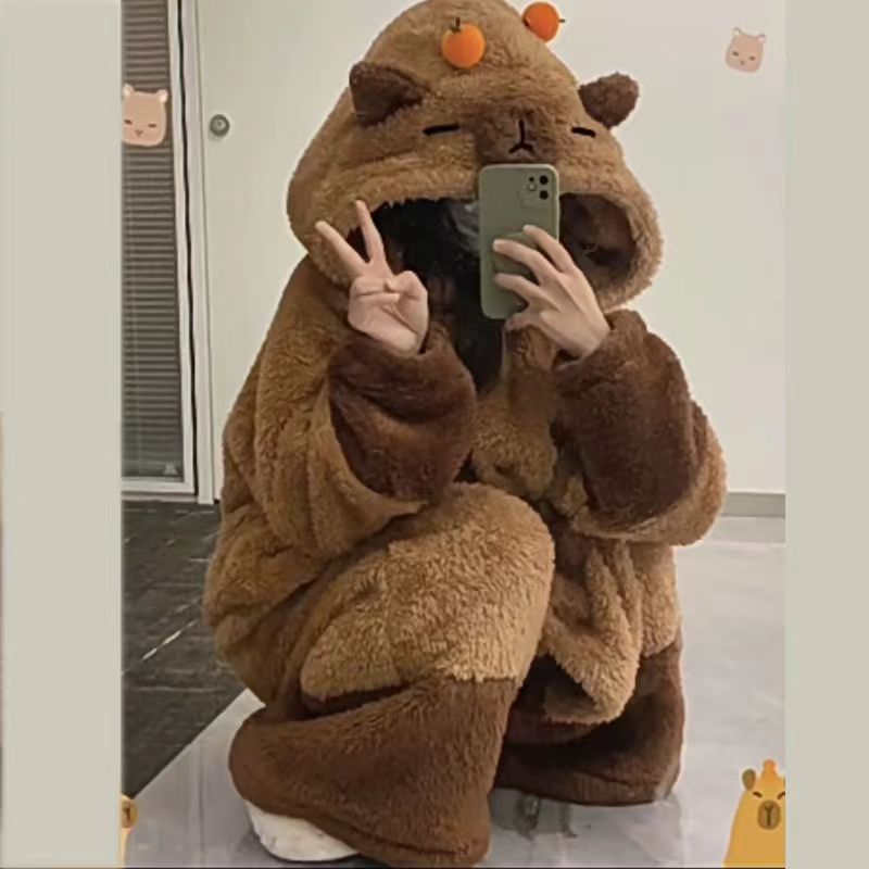 Picture of Special Offer!! Capibala Capybara Winter New Thickeneded Nightgown Cute Style Coral Velvet Pajamas Women's Home Clothes