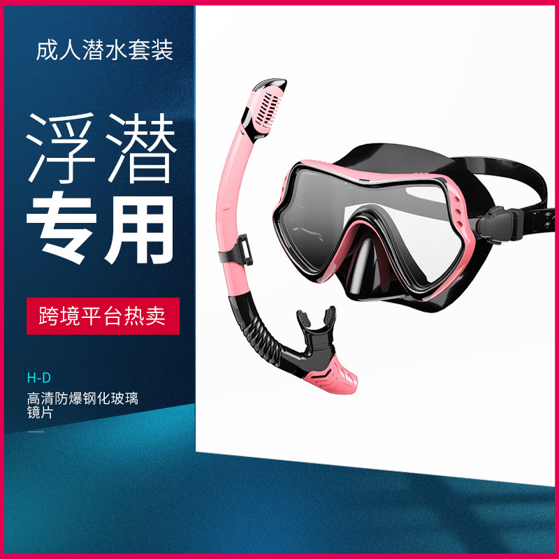 Cross-border Hot Snorkeling suit Adult Large Vision Diving Goggles HD Silicone Nasal Mask Full Dry Snorkeling Tube