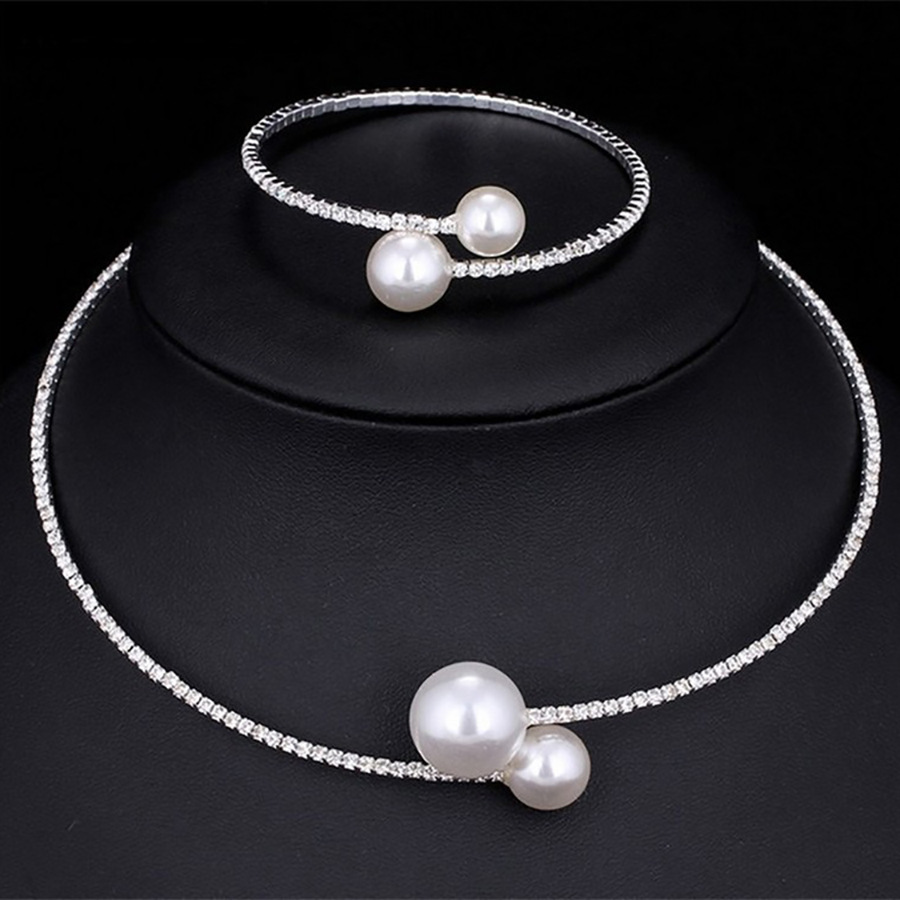 Picture of South Korea Metal Claw Chain Rhinestone Wedding Necklace Bride Necklace Ear Drop Jewelry Banquet Necklace Jewelry suit Wholesale
