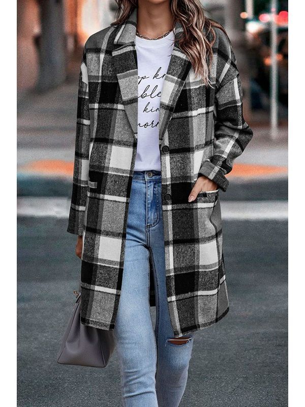 Picture of European station autumn new European and American British style Plaid lapel women's suit casual jacket