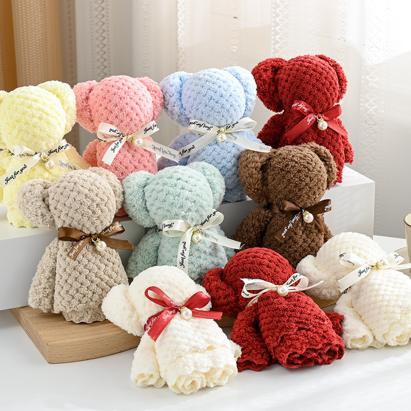 Picture of Coral fleece pineapple Pearl bear towel gift small gift 30*30 opening gift welfare gift