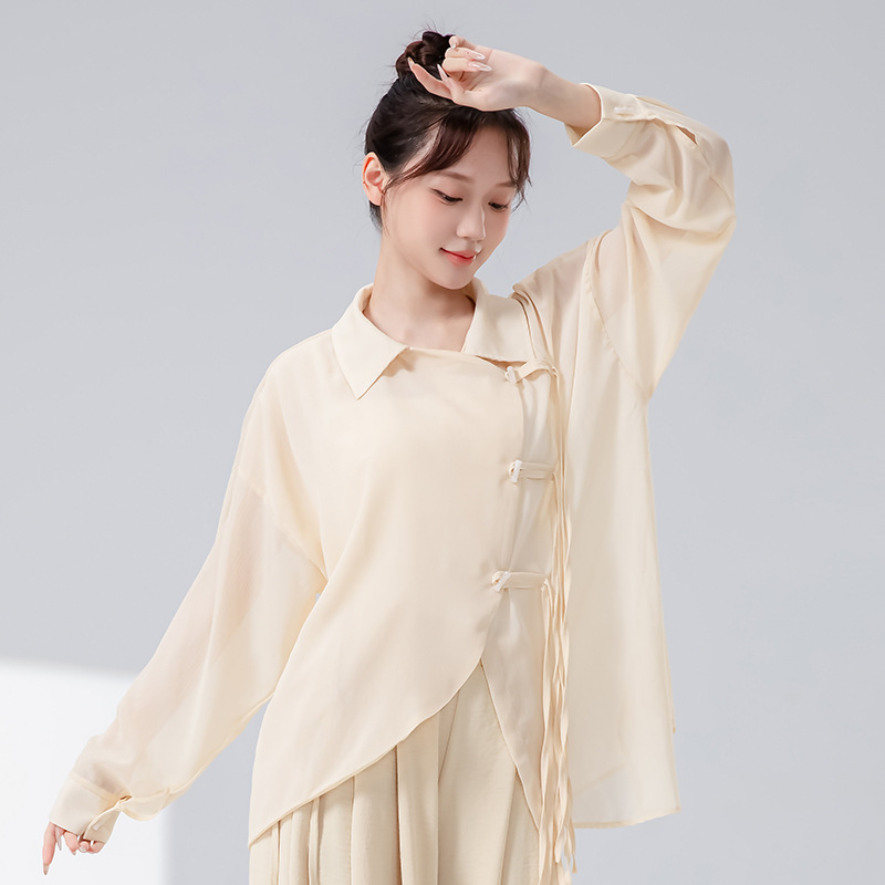 Picture of Modern Dance National Trendy Su Piao Rope Buttoned Shirt New Loose Asymmetrical Casual Top Chinese Classical Dance Clothing