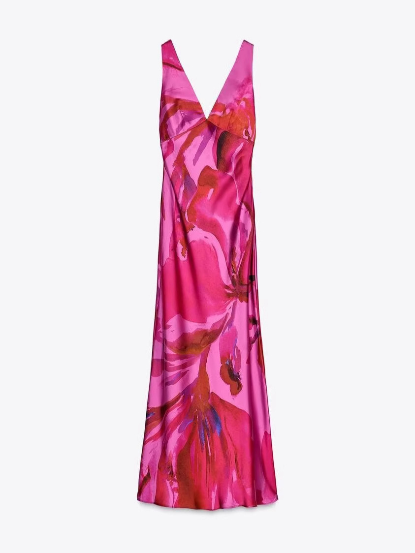 Popular Cross-Border Women's Clothing European and American Ins Style 2025 Summer New Printed Midi Dress