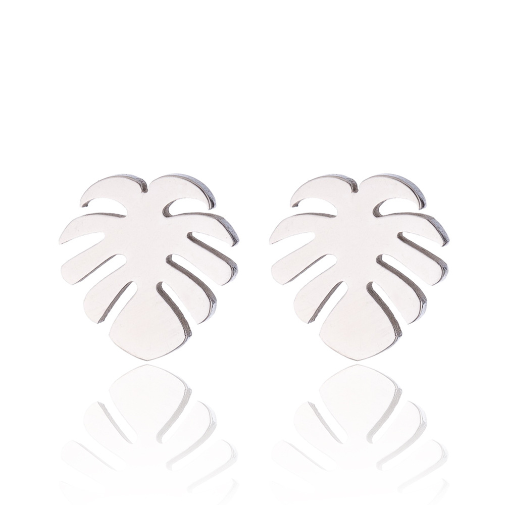 Picture of Leaf Earrings Korean Personality Elegant Coconut Earrings Stainless Steel Leaf Earrings Small and Exquisite All-match Ear and Bone Nails
