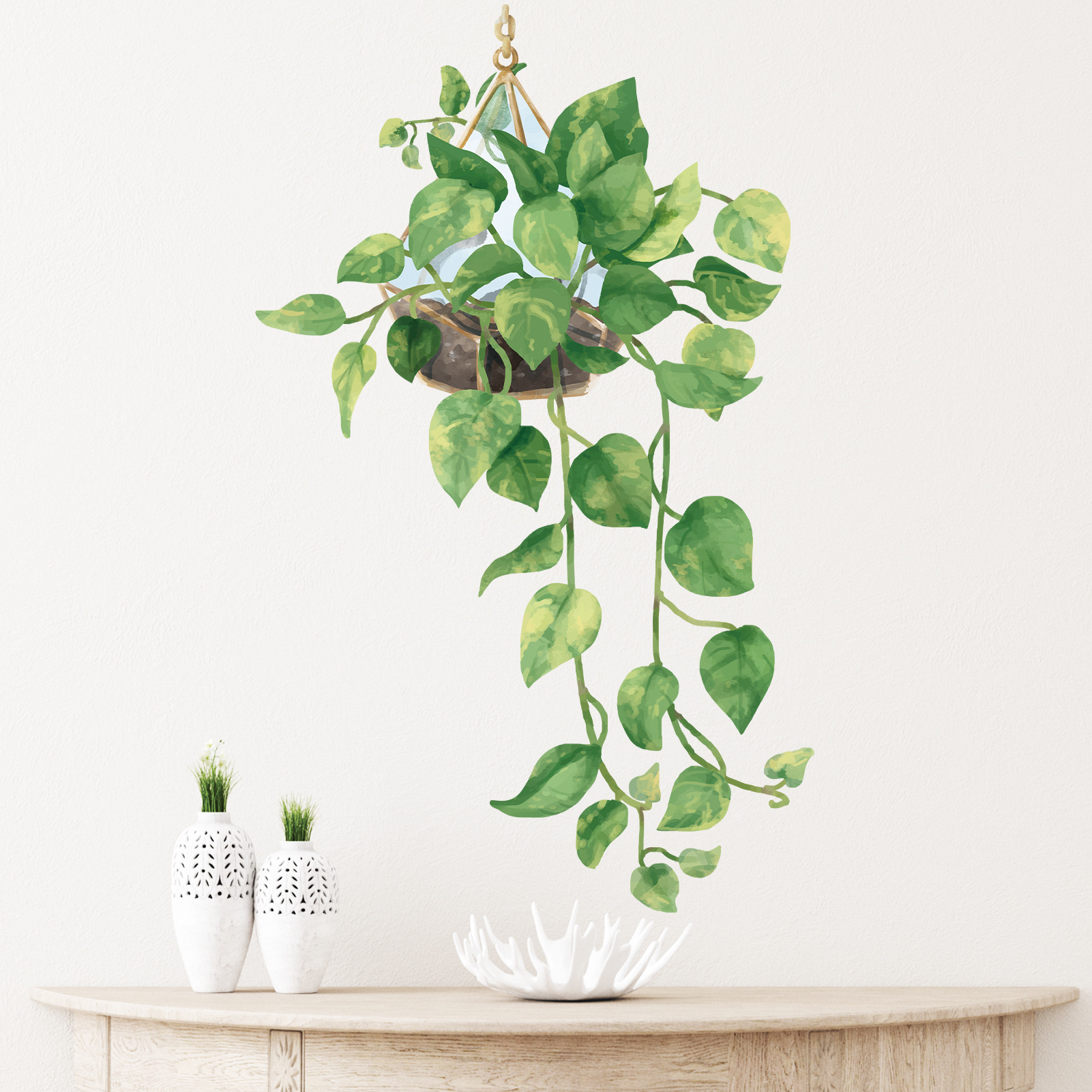 New MS-G038 fresh vine green radish hanging basket bedroom living room entrance home wall decoration wall sticker