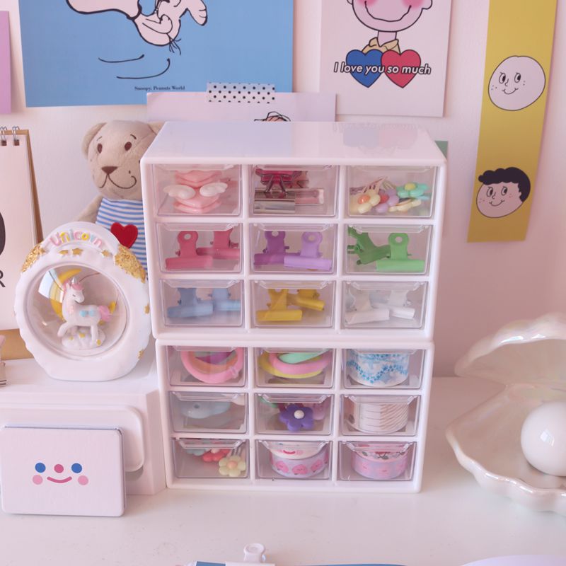 ins Han Feng Jiugongge Storage Student Hand Account Transparent Drawer Desktop Storage Organizer Dormitory Storage Box