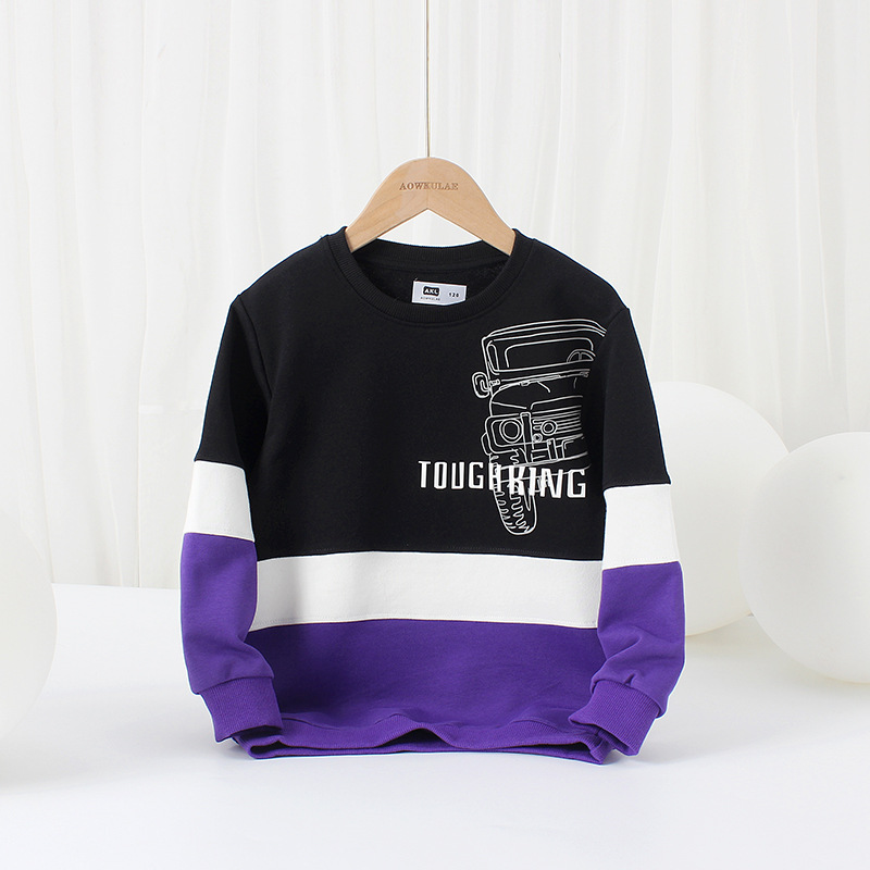 Picture of Spring and autumn Korean version of the new boys terry sweater big children reflective printing color matching long sleeve children's sweater wholesale