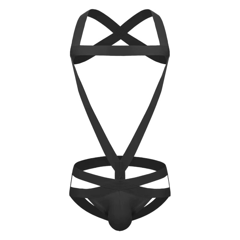 Men's Sexy Butt-Revealing One-Piece Double Thong Cotton Bondage Thong Nightclub Performance Costume Gay Tight Underwear