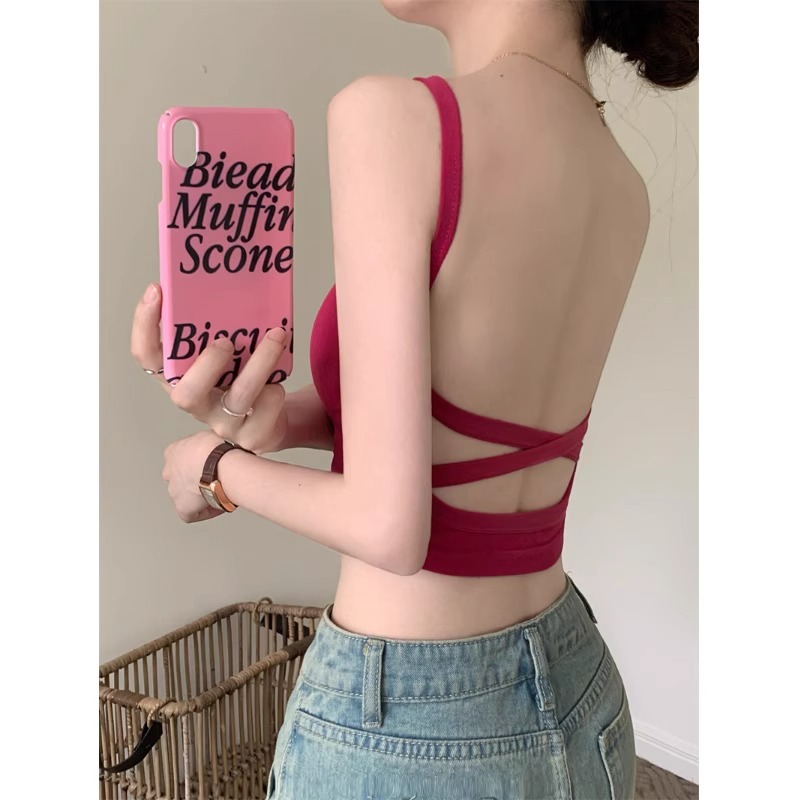Hot girl sexy cross wrapped chest tube top beauty back underwear women's sports camisole fixed cup bra outer wear
