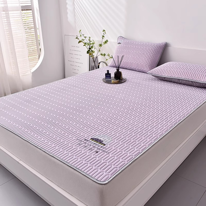 Picture of New Summer Ice Silk Latex Mat Three-Piece Set of Fitted Sheets Foldableing Dormitory Student Single Machine Washable Mat