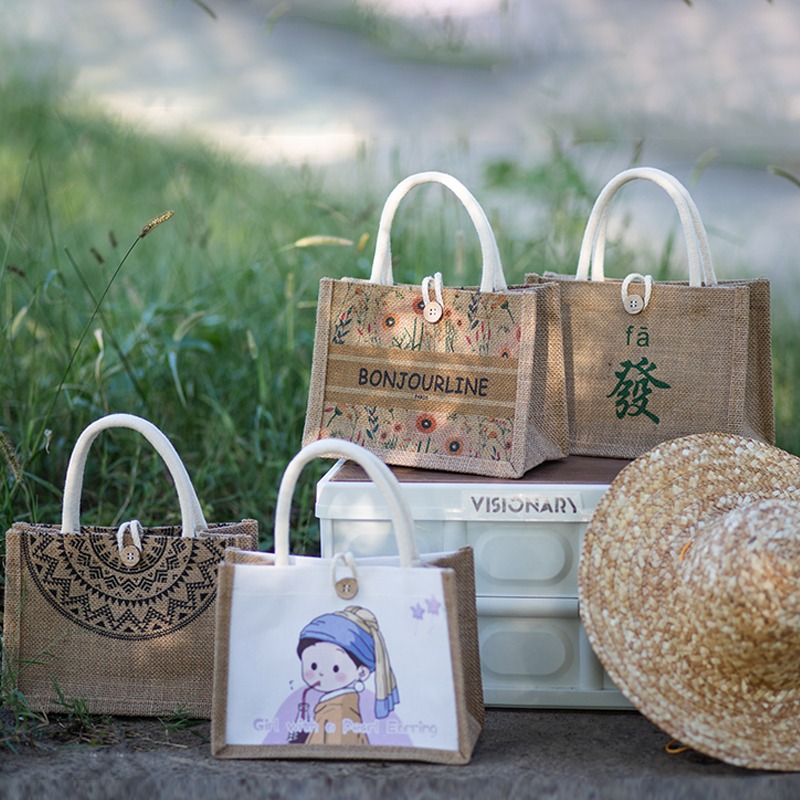 Handbag linen linen bag women's fashion out student carrying book waterproof eco-friendly lunch box gift bag canvas bag
