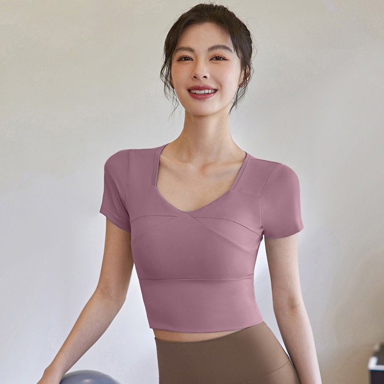 2025 Summer Yoga Wear Women's Short Sleeve Fitness Clothes Training Tops Slim Fit Running Sports T-Shirt