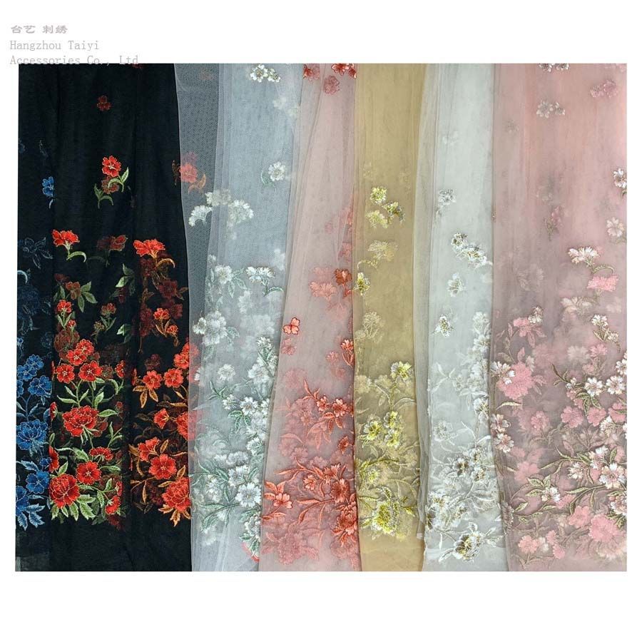 Good things net sand embroidery lady skirt hem gold thread embroidery green flower embroidery lace fabric