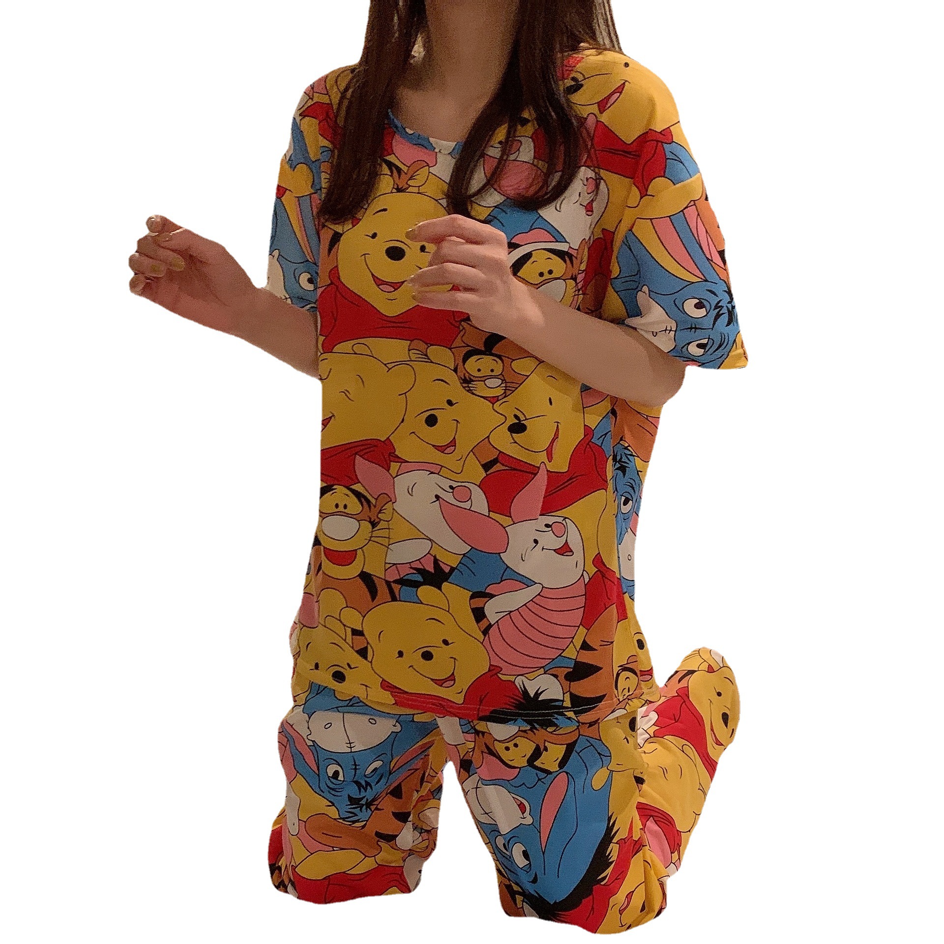 Picture of Pajamas Women's Spring and Autumn Summer Short-sleeved Trousers Large Size Loose Korean Style Fresh Cute Sweet Student Home Suit