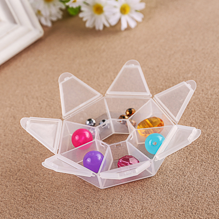 Picture of Disc 8 grid earrings jewelry PP storage box handmade beaded rice beads nail art bright with lid dustproof packaging box wholesale