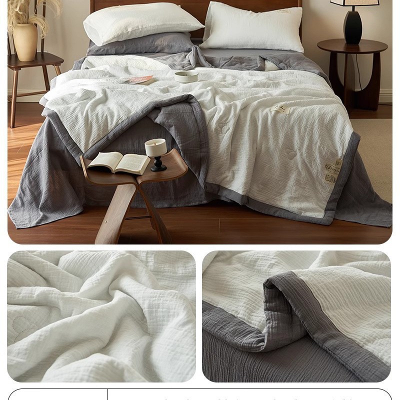 Picture of Cotton double-layer yarn soybean fiber summer quilt cotton summer cool quilt four-piece machine washable air-conditioning quilt factory wholesale