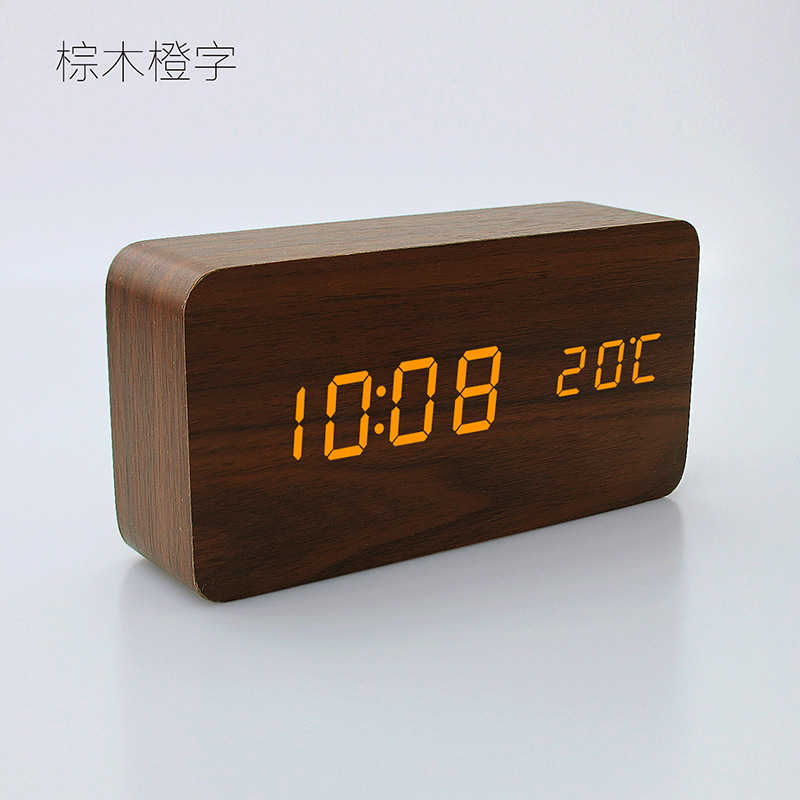 Picture of Cross-border simple LED electronic clock display multifunctional desktop wooden alarm clock student children lazy voice control desk clock
