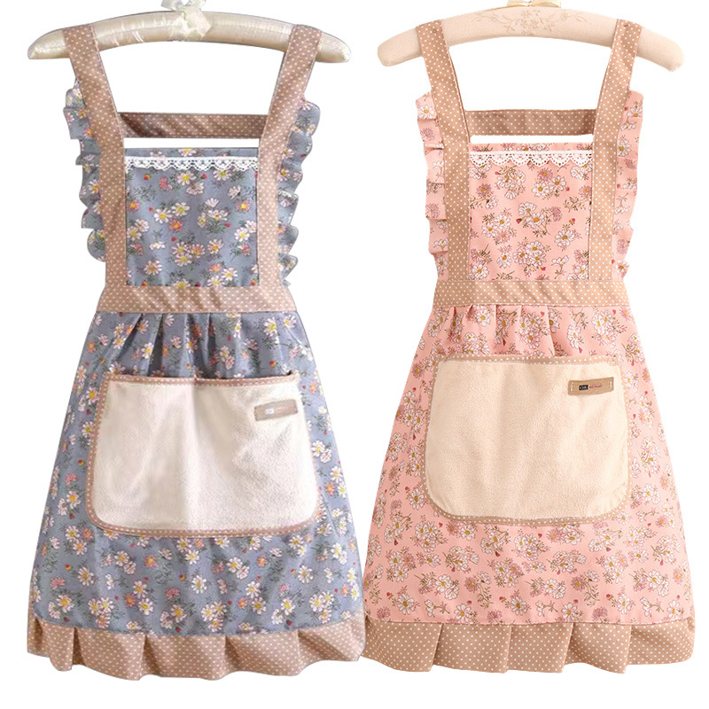 Picture of Canvas Household New Arrival Hand-wiping Apron Kitchen Strap Anti-fouling Breathable Female Princess Skirt Cooking Waist Work Clothes