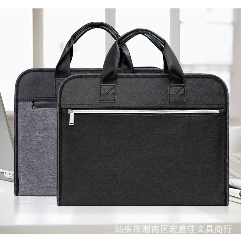 Double-layer portable document bag waterproof canvas meeting information bag office briefcase gift bag printable LOGO
