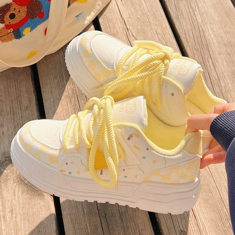 Dopamine Lemon Yellow Platform White Shoes Women's 2025 Summer New Versatile CIC Student Casual Sneaker Shoes