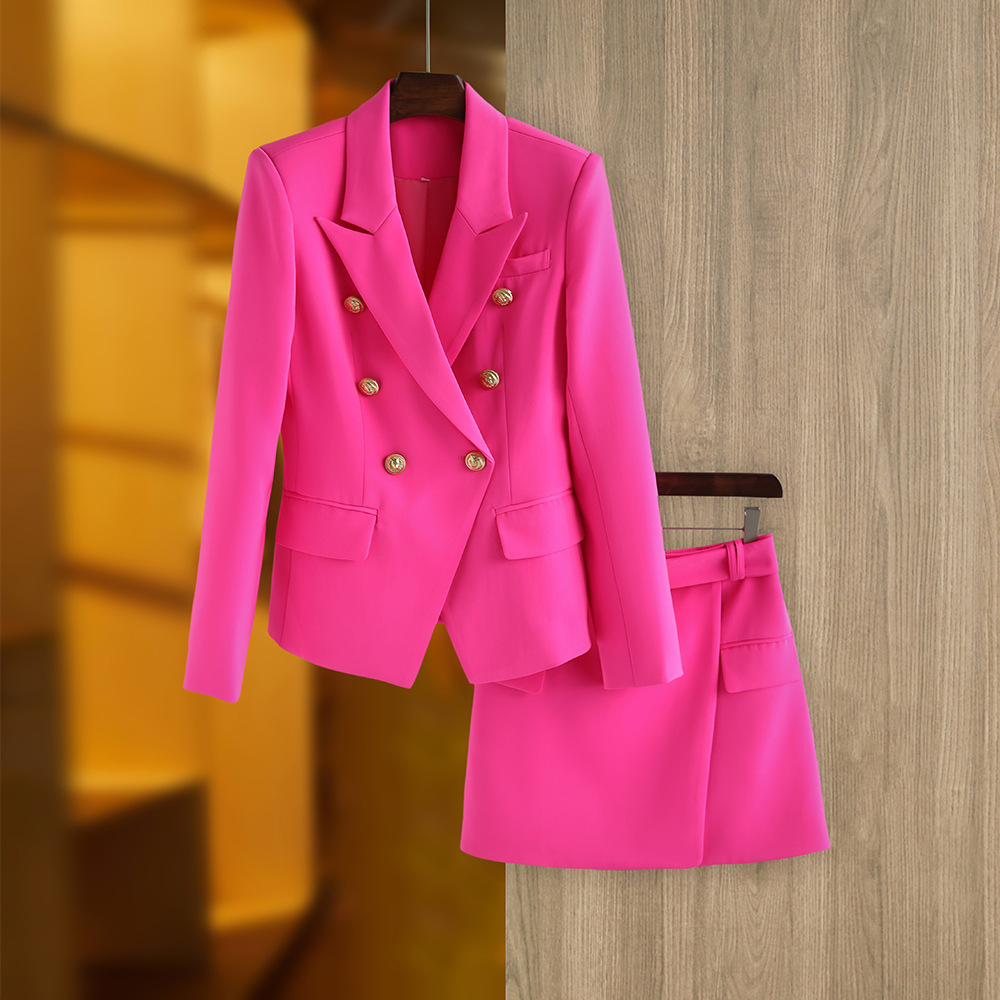 Spring and Autumn New Rose Red Slim-fit Suit Jacket Top B Button A Short Skirt Two-piece Skirt Cross-border Hot Selling