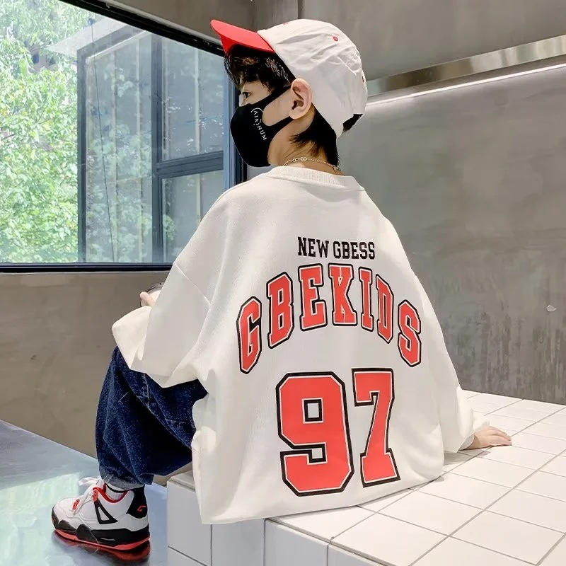 Boys Autumn Sweatshirt Children's 2022 Autumn New Top Pullover Middle and Big Boys Casual Clothes Spring and Autumn