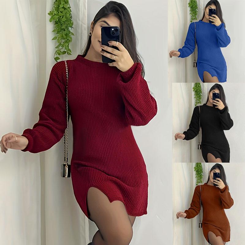 Spring and Autumn 2024 New Amazon wish AliExpress ebay Explosions Round Neck Long Sleeve dress