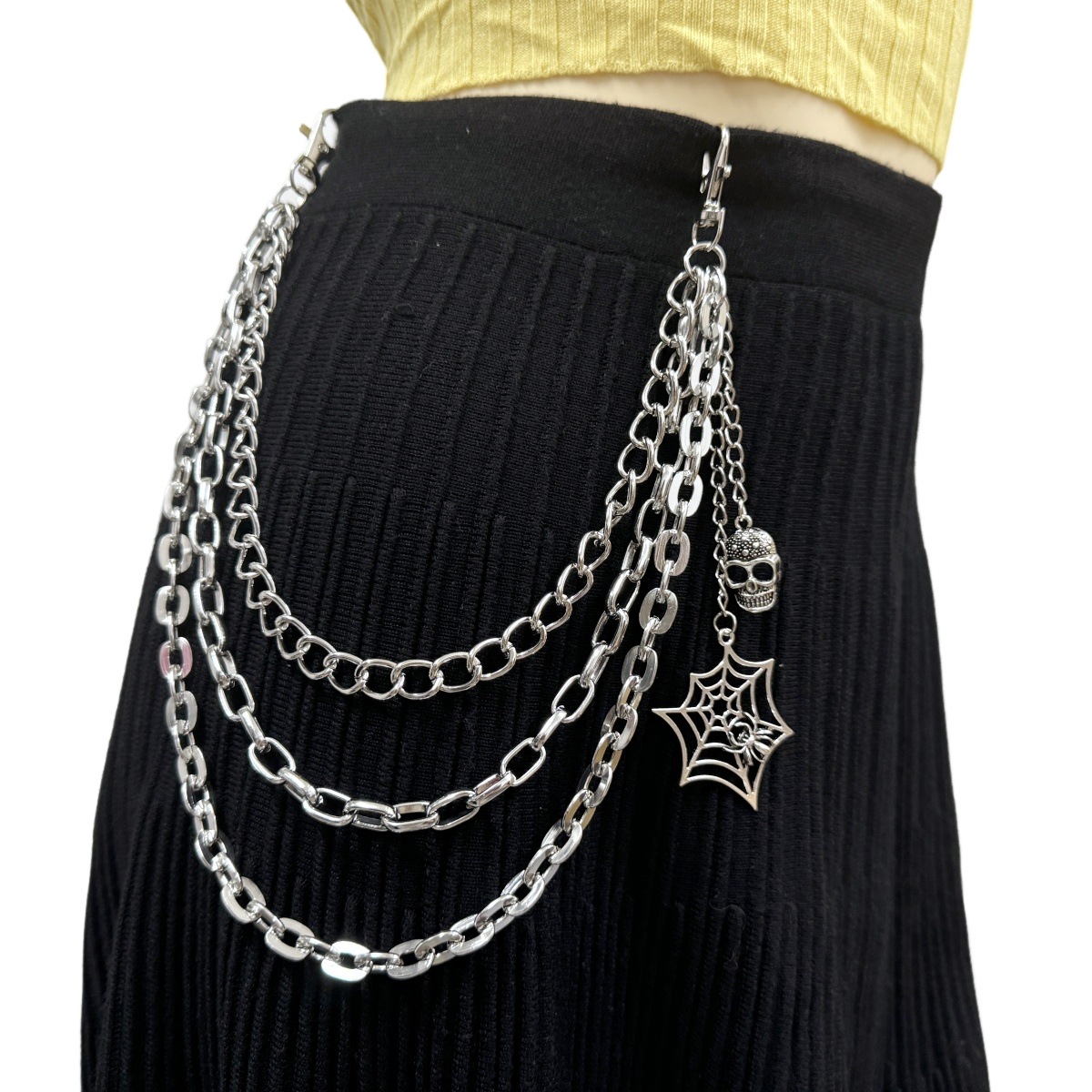 European and American Cross-border Jewelry Punk Style Fashion Metal Spider Web Waist Chain Women's Personalized All-match Skull Multi-layer Pants Chain