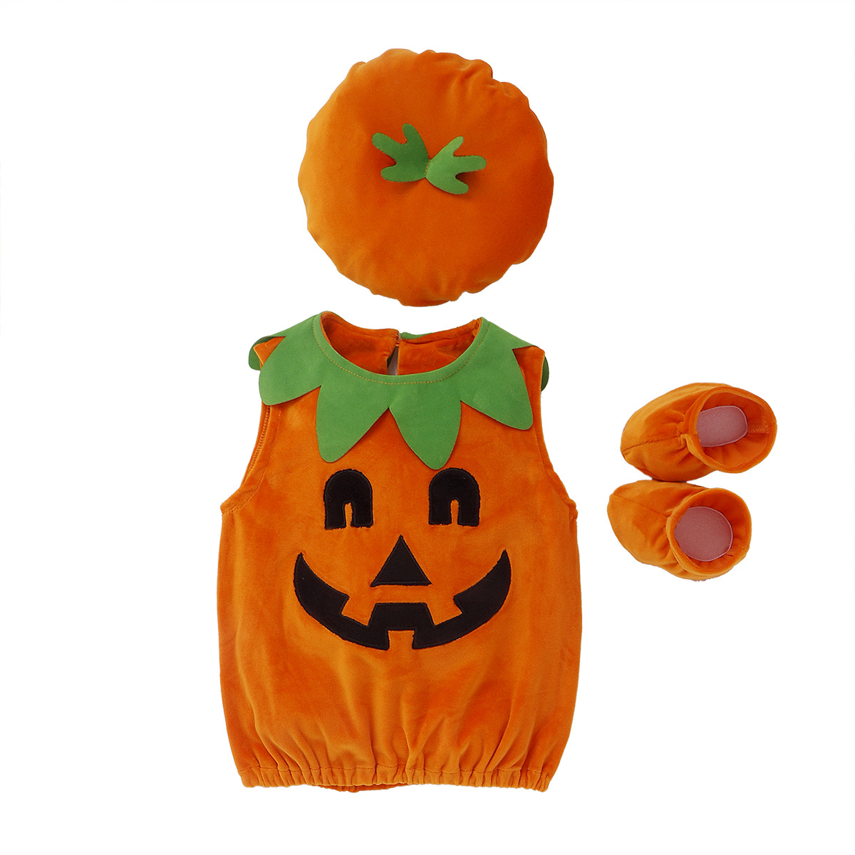 Picture of ins New Baby Halloween New Children's Wear Cute Round Neck Sleeveless Pumpkin Hatshirt Clamping Clothes with Hat
