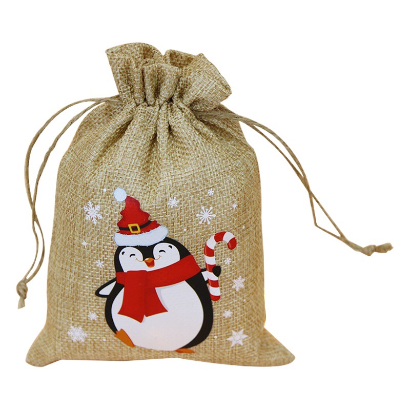 Manufacturer in stock Halloween linen bag drawstring candy bag Christmas gift bag can be customized pattern