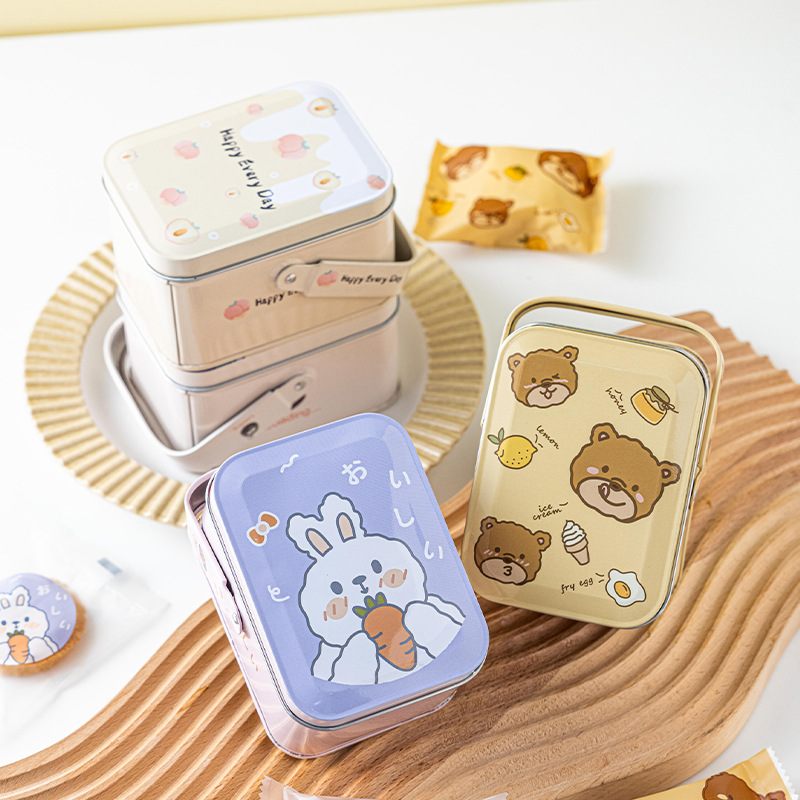 Christmas Portable Tin Box for Cookies, Rectangular Tin Box for Candies, Small and Large Cute Cartoon Design
