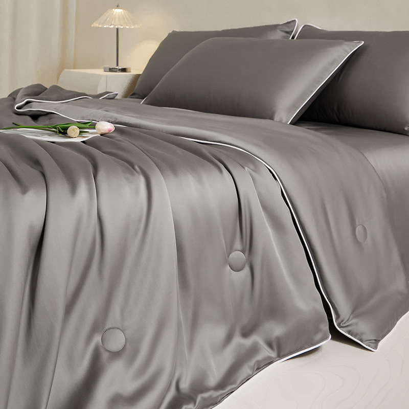 Picture of Lyocell Tencel Summer Quilt Summer Cooling Ice Silk Summer Cooling Quilt Class a Air Conditioning Quilt Machine Washable Thin Quilt Four-Piece Set