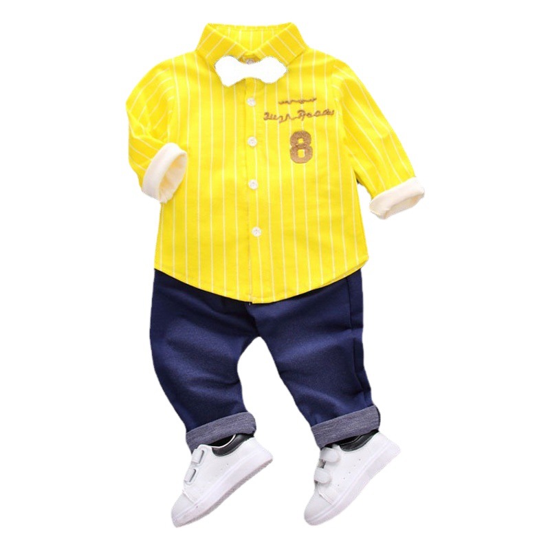 Foreign Trade New Spring and Autum 1-4 Year Old Baby Gentleman Version Stripesd Digital Long-Sleeved Pants Two-Piece Children's Suit Trendy Generation