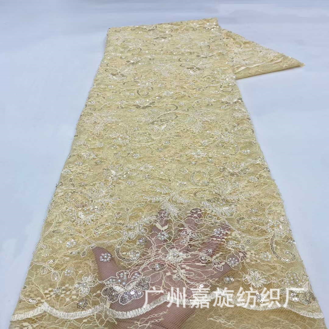 Picture of New African Middle Eastern Bone Rope Sequin Embroider Lace Fabric Dress Skirt Embroidered Cloth Embroidery Lace