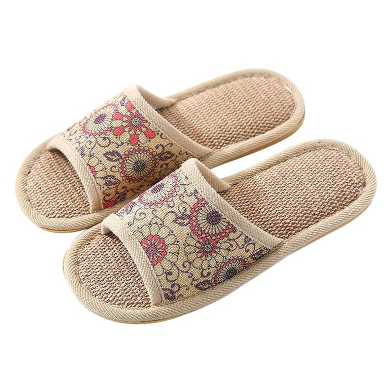Summer Home Bedroom Thick-Soled Floral Cloth Linen Slippers for Women and Men at Home Non-Slip Wear-Resistant Household Cloth Slippers