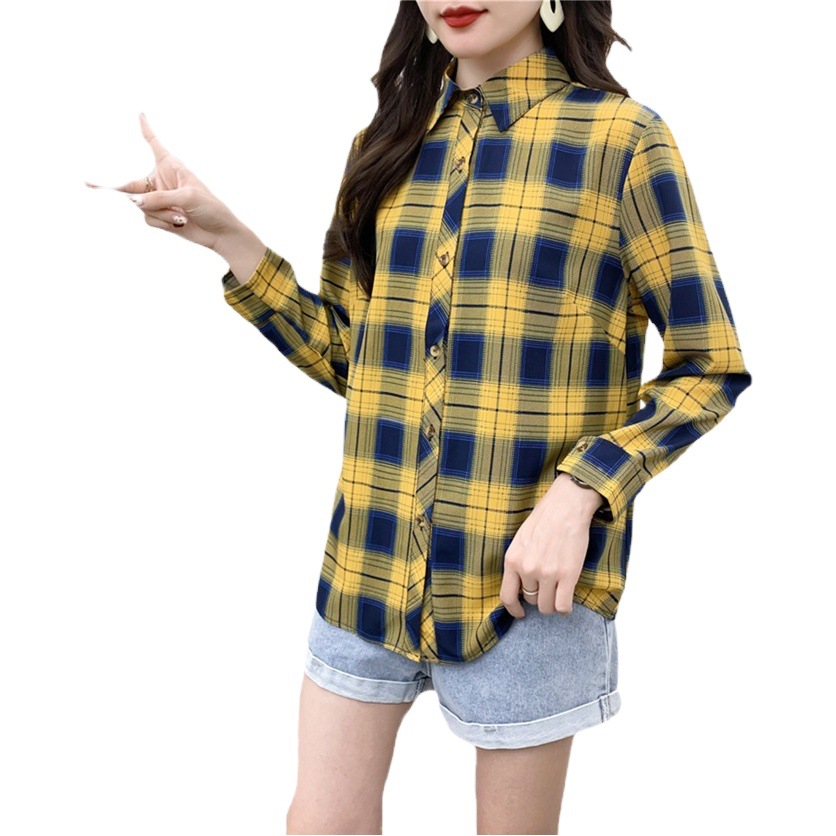 Fashion mother plaid long sleeve shirt middle-aged and elderly women's spring and autumn 2021 new plus size loose top women